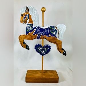 Vtg Handcrafted Hand painted Folk Art Wood Carousel Horse; Love Floral 18” Tall